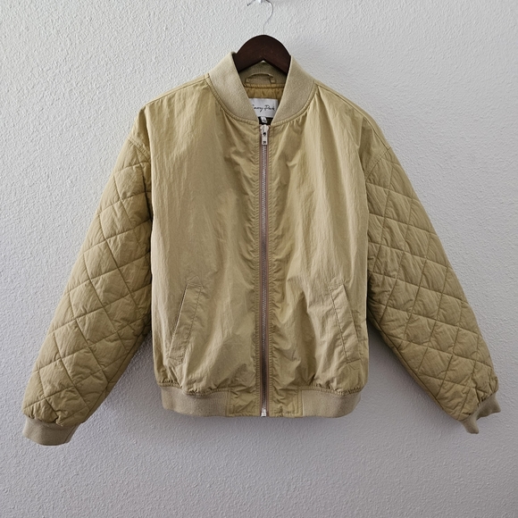Emory Park bomber jacket size S Beige Gold Zip Front Coat Pockets - Picture 2 of 13